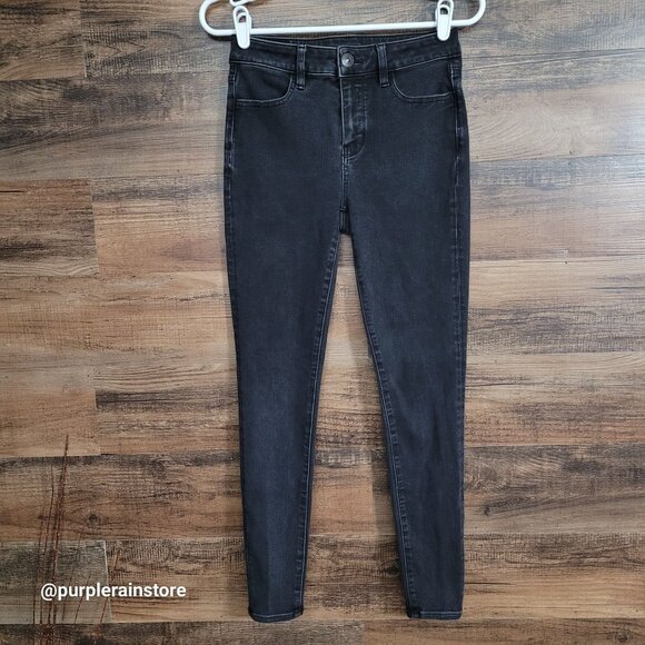 American Eagle Jeans 4 Dream Hi Rise Jegging Tummy Control Black Wash Denim - Picture 1 of 14